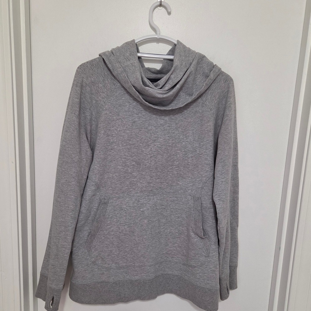 LL Bean Gray Cowl Neck Pullover Sweatshirt Kangaroo Pocket Thumbholes XL 290312